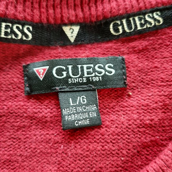 Guess Men's Santa Red Cotton Knitted V-Neck Sweater Size: L - Picture 4 of 6